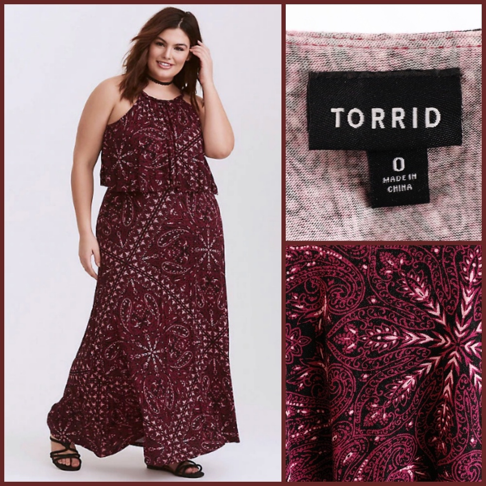 TORRID Burgundy Bandana Paisley Layered Maxi Dress